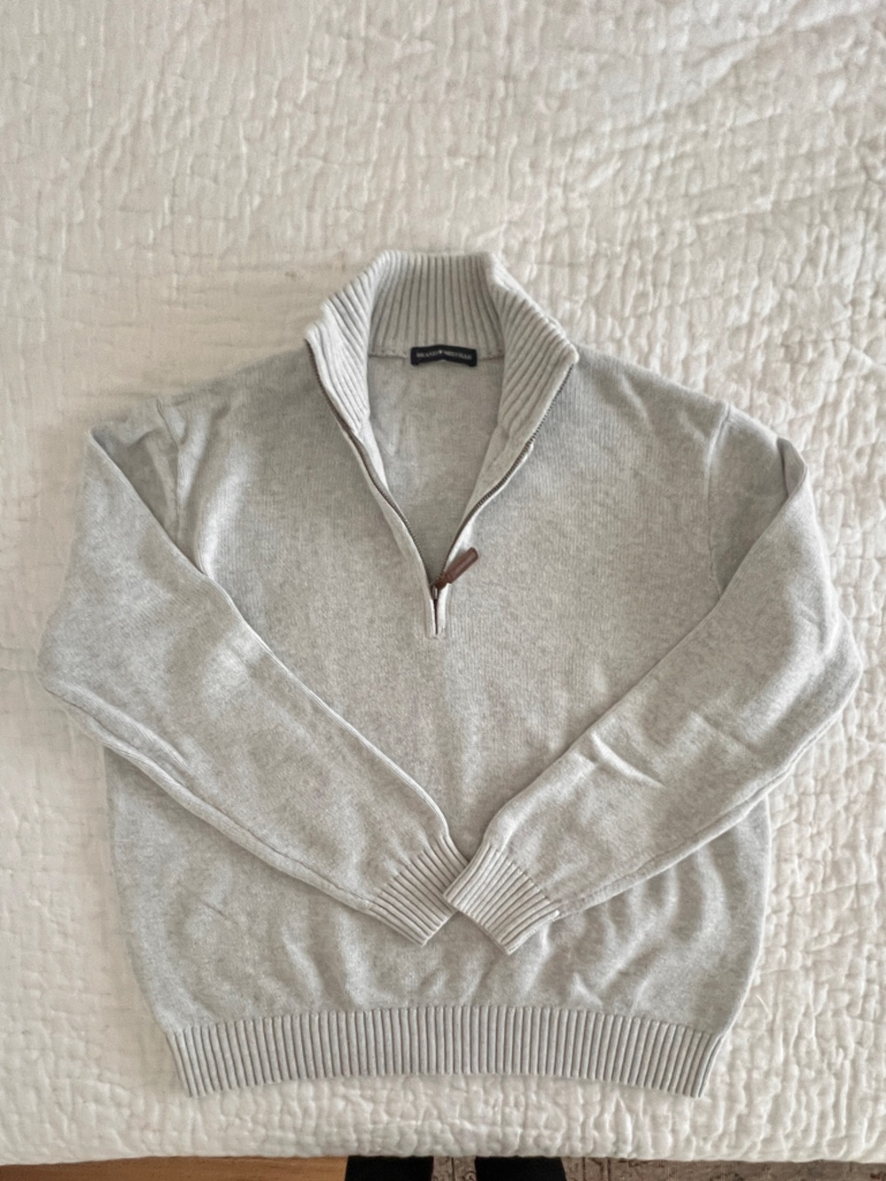 Brandy Melville Light Gray Quarter-Zip Sweater with Brown Toggle
